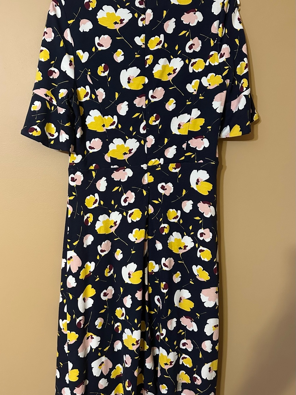 Boden Alexis Jersey Floral Fit & Flare Dress - Navy with Yellow & Pink Floral - Picture 2 of 4
